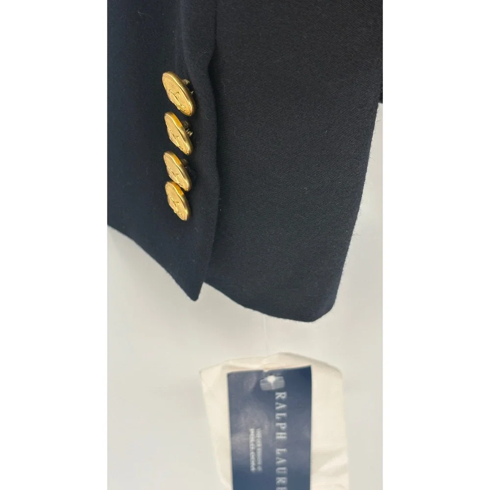 Ralph‎ Lauren Blazer Crest Cricket Dark Nay Blue Gold Buttons Women 6 Wool New